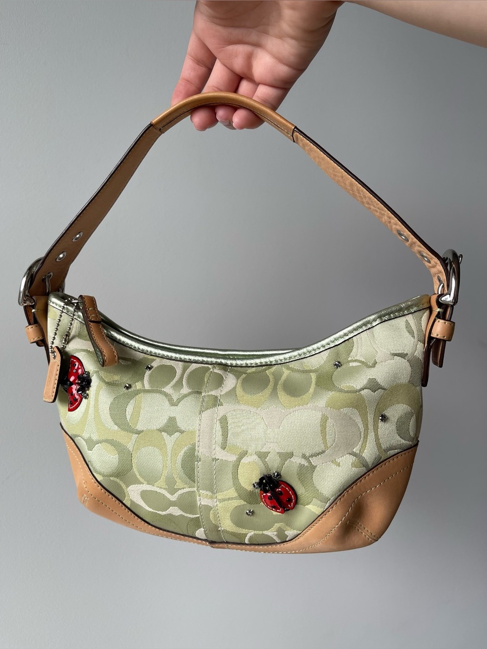 Coach green signature optic hobo ladybug  bag - vintage 2004